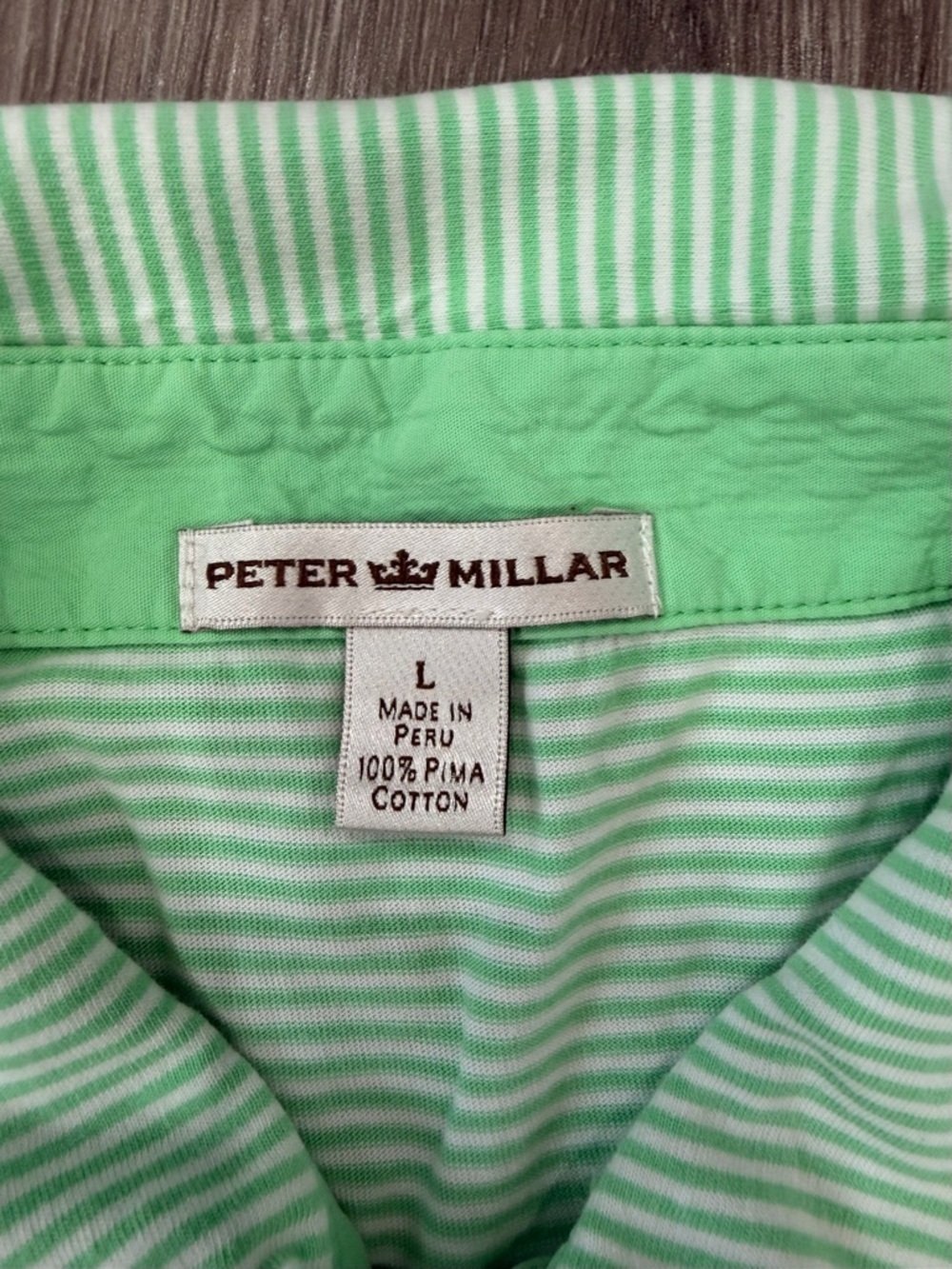 Peter Millar Light Mint Green Striped Golf Polo with Chest Pocket Size Large - Picture 7 of 8
